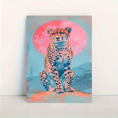 Framed Canvas Print Pastel Cheetah Pink Moon Retro Safari Animal Wall Decor