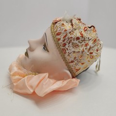 Porcelain Hand Painted Women Mardi-Gras Head Gold /Peach Decorations Table Decor