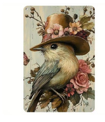Victorian Wall Decor French Country Vintage Bird Rose Spring Metal Tin Sign 8×12