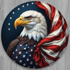 American Bald Eagle Patriotic 12″ Diameter Vintage Novelty Metal Sign USA Made