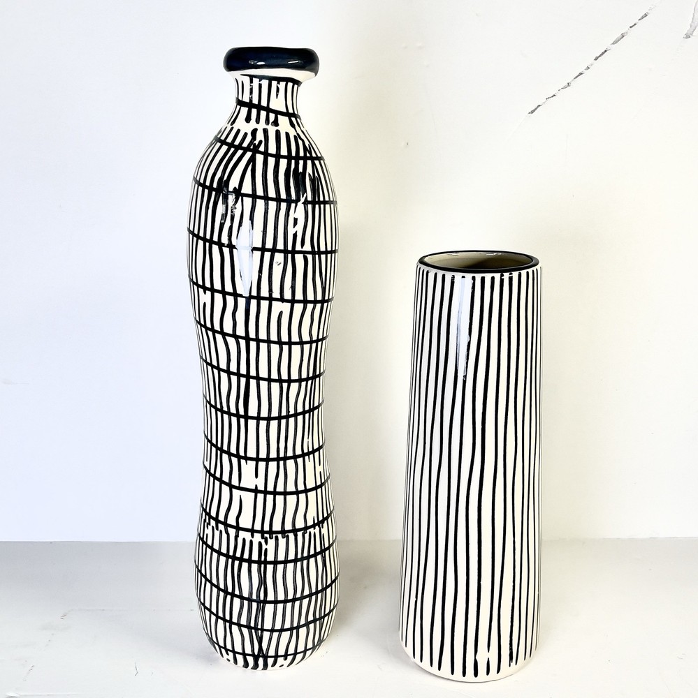 Asymmetrical Geometric Vase Set of light Beige & dark brown