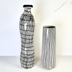 Asymmetrical Geometric Vase Set of light Beige & dark brown