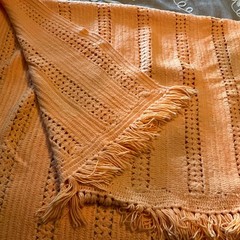 Hand-Crocheted Blanket Throw with Fringe Tassels Vibrant Sherbet Orange 80×48”