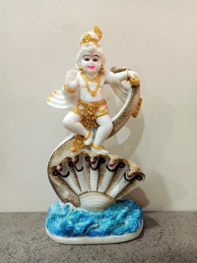 Shree Krishna Gold Plated Sited on Sheshnag Statue Spiritual Idol for Home Decor