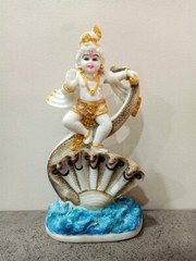 Shree Krishna Gold Plated Sited on Sheshnag Statue Spiritual Idol for Home Decor
