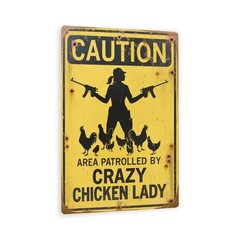 Crazy Chicken Lady Sign 8×12 Funny Farm Warning Metal Wall Decor