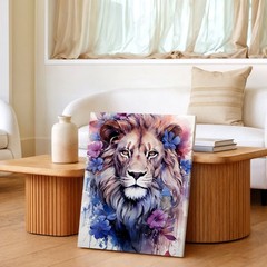 Canvas Watercolor Lion Portrait Flower Pink Flowers Animal Aesthetic Room Decor