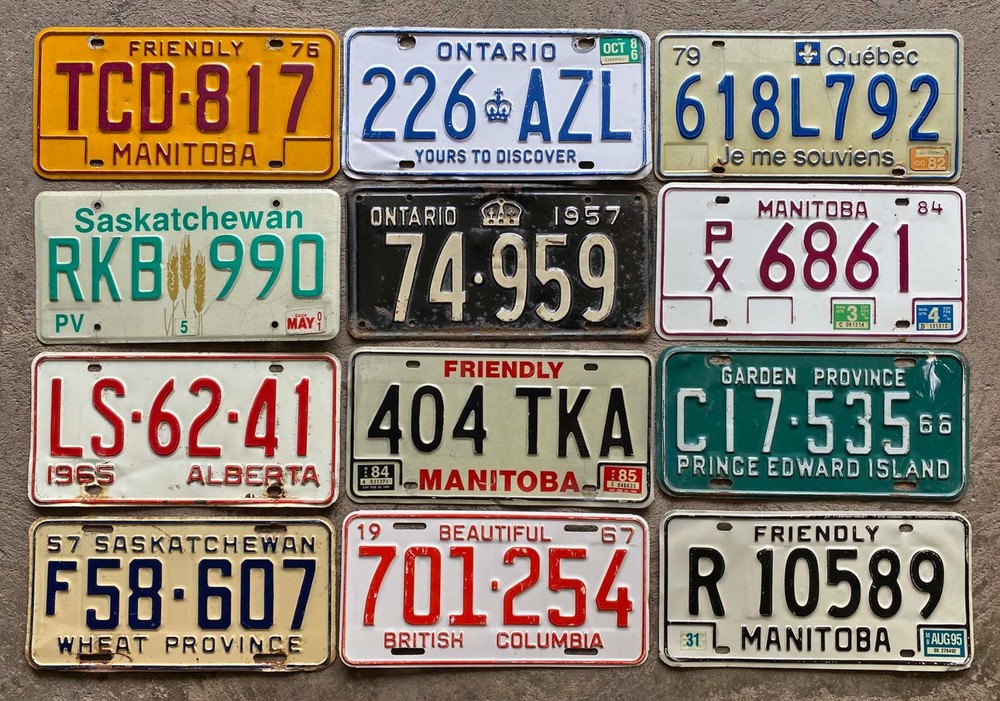 Vintage Canada Decorator Flea Market License Plate Lot AB BC MB OT PEI QC SK