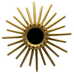 Peruvian Sunburst Wall Mirror 12″ Hand Carved Wood Gold Leaf Incan Starburst