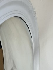 Vintage Round Wood Convex Mirror Painted White with X Accent Farmhouse Country