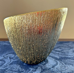 Asymmetrical Gold Vertical Textured Vase or Bowl Home Decor Accent 4.75″