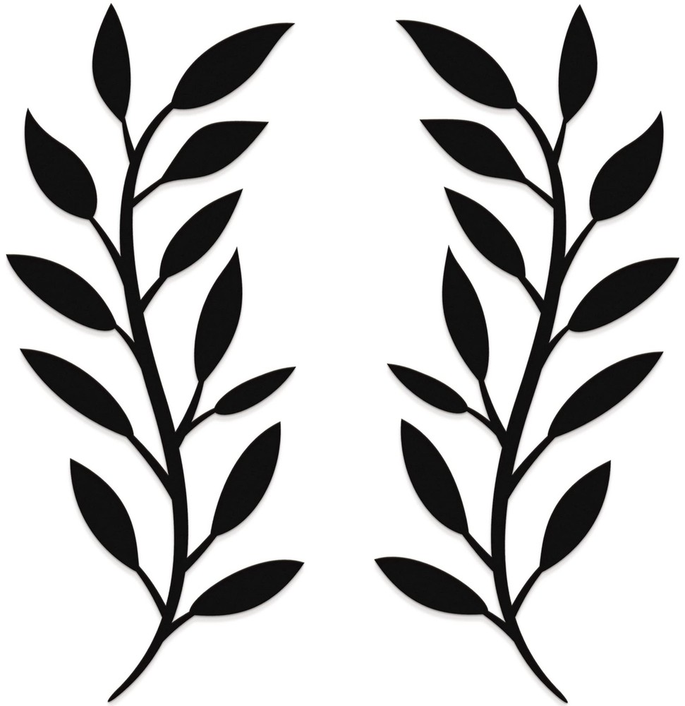 Vivegate Scroll Olive Branch Leaf Metal Wall Decor – 16″X16″ 2 Black Wrought Iro