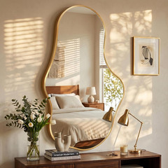 Irregular Wall Mirror, 22″x36″ Gold Abstract Asymmetrical Mirrors for Wall, Deco