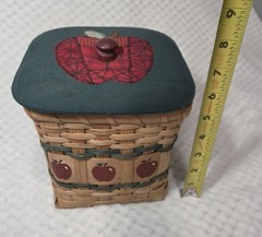 Vintage Apple Painted Design Basket With Apple Fabric Covered Lid