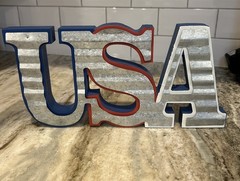Transpac Metal And Wood USA Sign Red White & Blue – Americas 250th Birthday