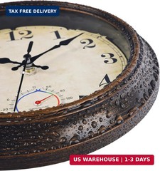 Outdoor Clocks Waterproof with Thermometer Combo Vintage Rustic Wall Clock for P