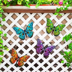 4 Hanging Large 9.8″ Colorful Metal Butterflies Wall Art Outdoor Decor For Home