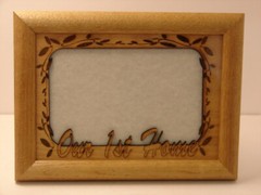wood insert in a wood frame, «OUR 1st HOME» 5×7, NOS, holds a 4×6 photo