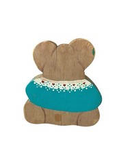 Handmade Vintage 1990s Wooden Bear Decor Teal Sweater Rustic Folk Art 9×8 in