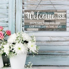 Funny Welcome Front Door Sign Welcome-ish Hanging Sign 12 x 6′ Inch, Rustic Wall