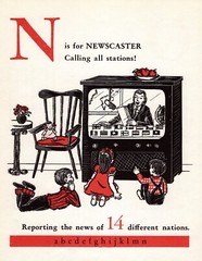 Vintage ABC Letter N Alphabet Print 1950s Reporter Newsman Television 5396e