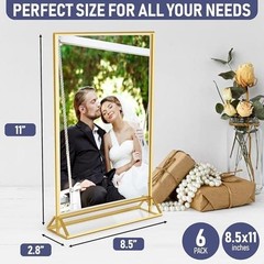 Gold Double-Sided Acrylic Frames 6-Pack Table Number Holders Events Displays New