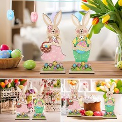 2 piece easter wooden bunny decor,easter decorations,easter Red And White