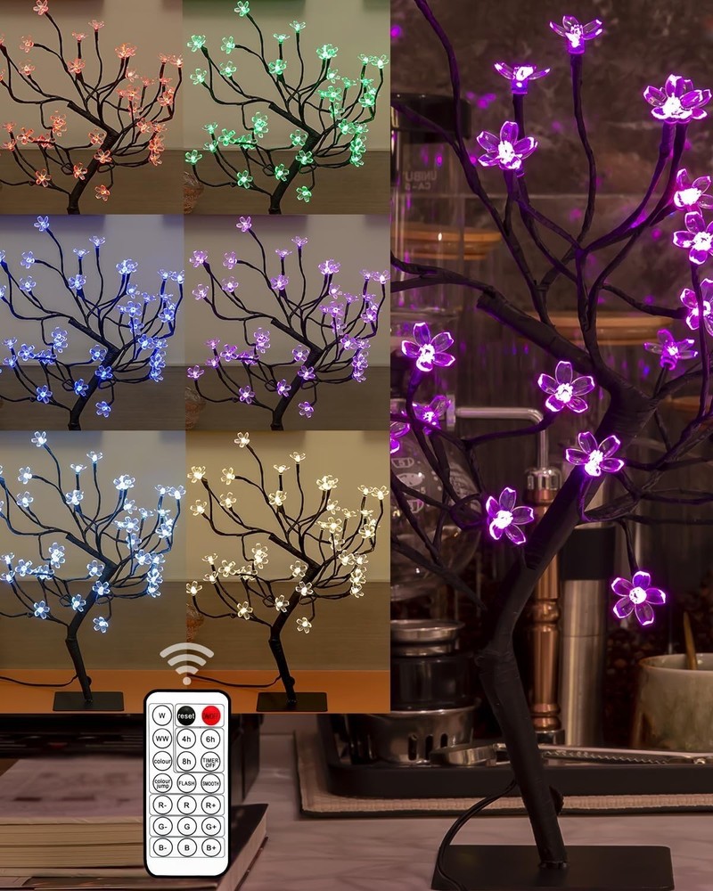 «Cherry Blossom Bonsai Tree Light 20IN Tree Lamp with24V UL-Listed Adapter and M