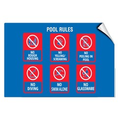 Pool Rule No Yelling Peeing Diving Swimming Alone Glassware LABEL DECAL STICKER