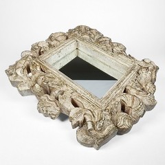 18th C Style Hand Carved Baroque Rococo Wooden Wall Mirror Antiqued White Gilt