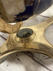 10″Table Top Blue Lapis Ocean Gemstone World Globe with Gold Stand & Compass