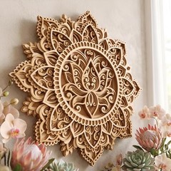 American- Mandala Wall Decor 12 Inch Multilayer Wooden Lotus Mandala Wall ART