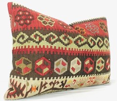 Turkish Brown Red Vintage Kilim Lumbar Pillow Cover 16×24 Beige Kilim Cushion