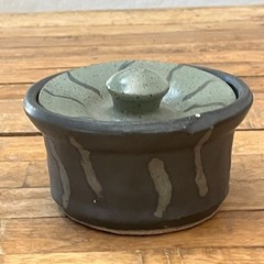 Art Studio Pottery Ceramic Lidded Pot Gray & Green Signed By Artist