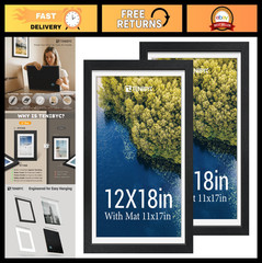 2 Pack 12×18 Poster Frames – Black Solid Wood, Tempered Glass, Wall Decor for Ph