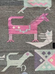 Vintage Beautiful Hand Woven Pictorial Figurative Peruvian Wool Weaving Tapestry