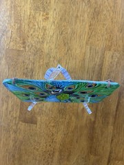Glass Peacock Window/ Wall Decor Hanging Leather Strap Vibrant Blue Green Orange