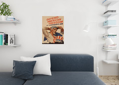 Uncle Sam Defend American Freedom WPA War Propaganda Poster 24×36 inch