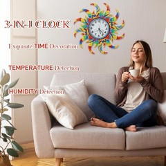 24 Inch Outdoor Clock Silent Non-Ticking, Outdoor Wall Clock with Thermometer