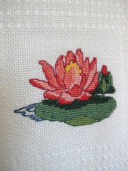 Completed Cross Stitch Water Garden Flowers on Ivory Udine Afghan Blanket 42×56