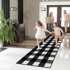 Buffalo Plaid Rugs 2′ x 8′ Black and White Check Rug, Non Slip Indoor/Outdoor