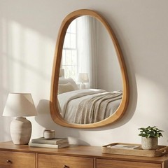 36″x 24″ Asymmetrical Wall Solid Wood Frame Mirror for Bedroom/Living Room