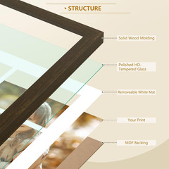 , 4X6 Multi Picture Frame, Dark Brown Solid Wood with Tempered