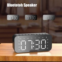 Portable Digital Alarm Clock FM Radio Wireless Bluetooth Mirror LED With Speaker