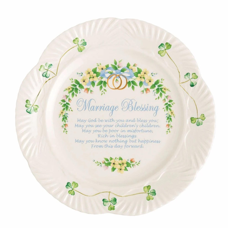 Belleek Marriage Blessing Plate – Fine Parian China Shamrock Decorative Plate –