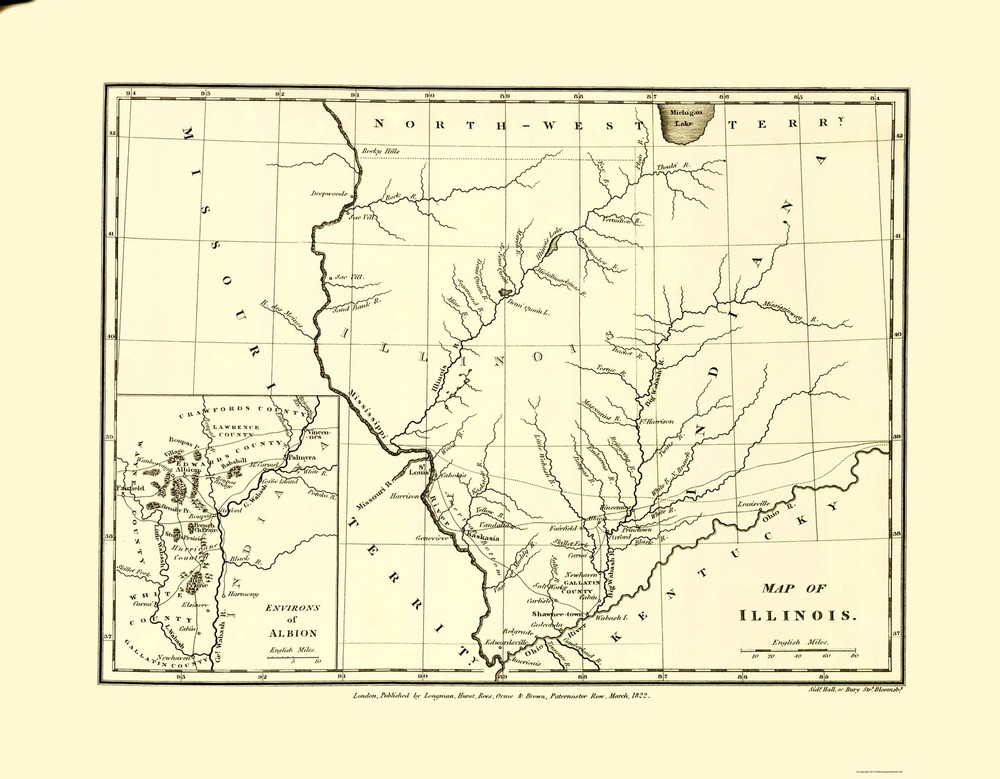 Historic City Map – Albion Environs Illinois – Longman 1822 – Vintage Wall Art