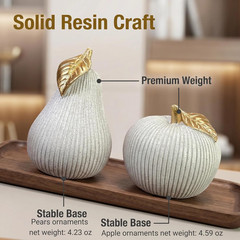 Apple and Pear Decor Set, Modern Fruit Sculpture Home Decor, White and Gold D…