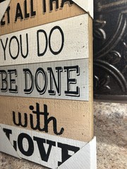 New 12”x8” Wood Wall Pic Art Home Decor “Let All That You do Be Done With Love”