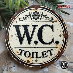 Retro WC Toilet Metal Sign Antique Bathroom Round Plaque Wall Art Decoration