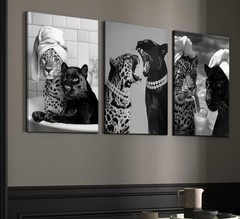 Trendy Black and White Leopard Canvas Wall Art Fashion Cheetah Drink Cocktail…